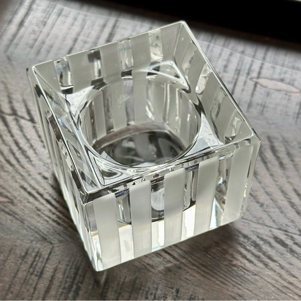 Vera Wang Wedgwood Vintage Crystal Votive Candle Holder 3.5” Modern Stripe
